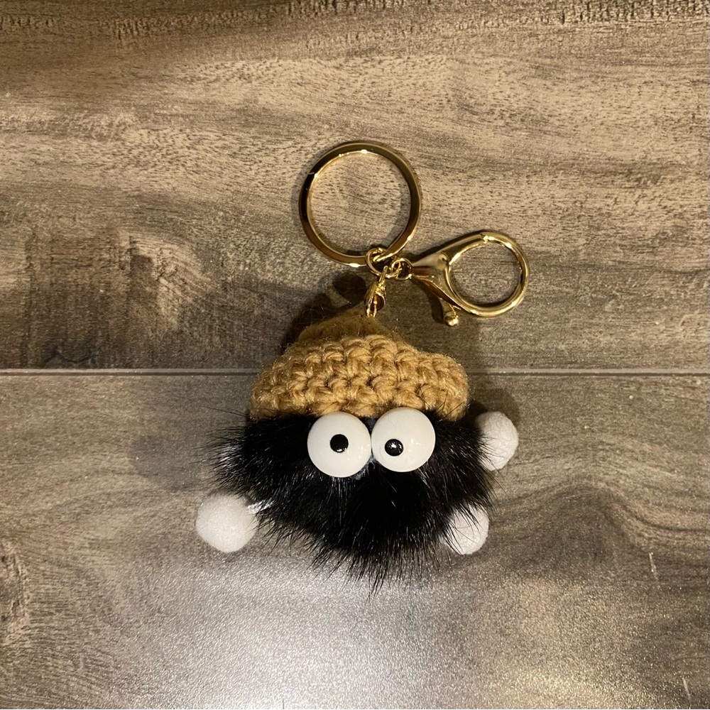 NEW Fuzzy Black & Tan Monster Decorative Bag Charm / Keychain - Non-Branded